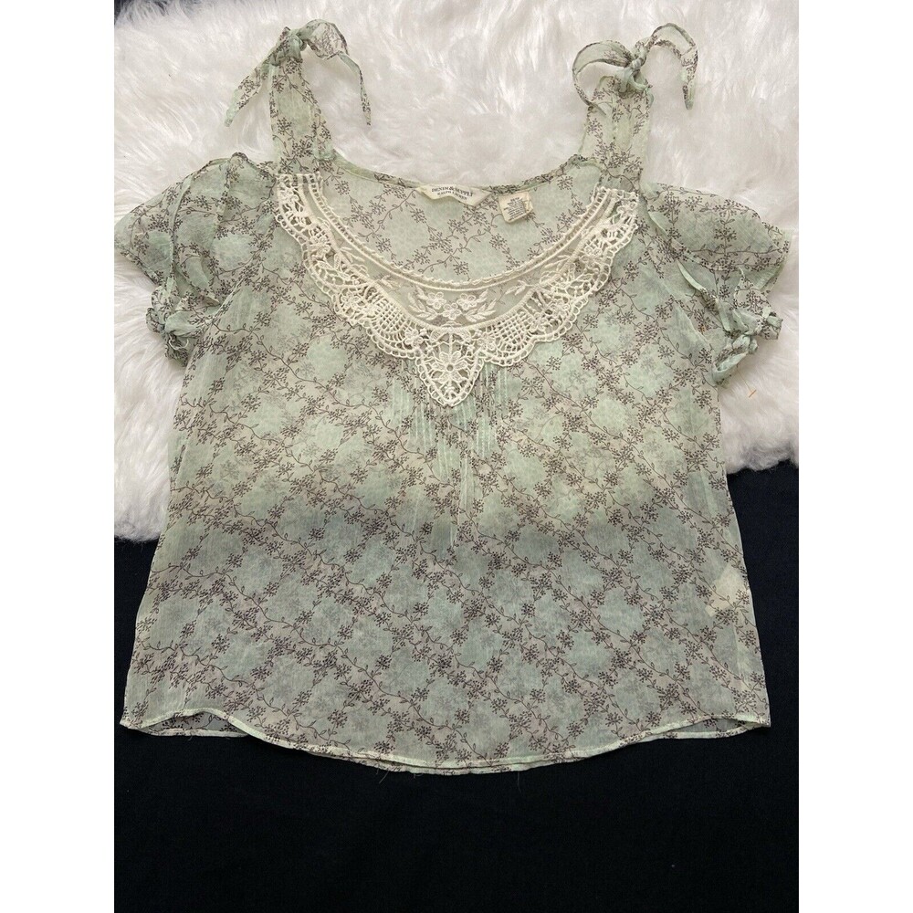 Ralph Lauren Denim & Supply XS Sheer Green Floral Boho Cold Shoulder Top